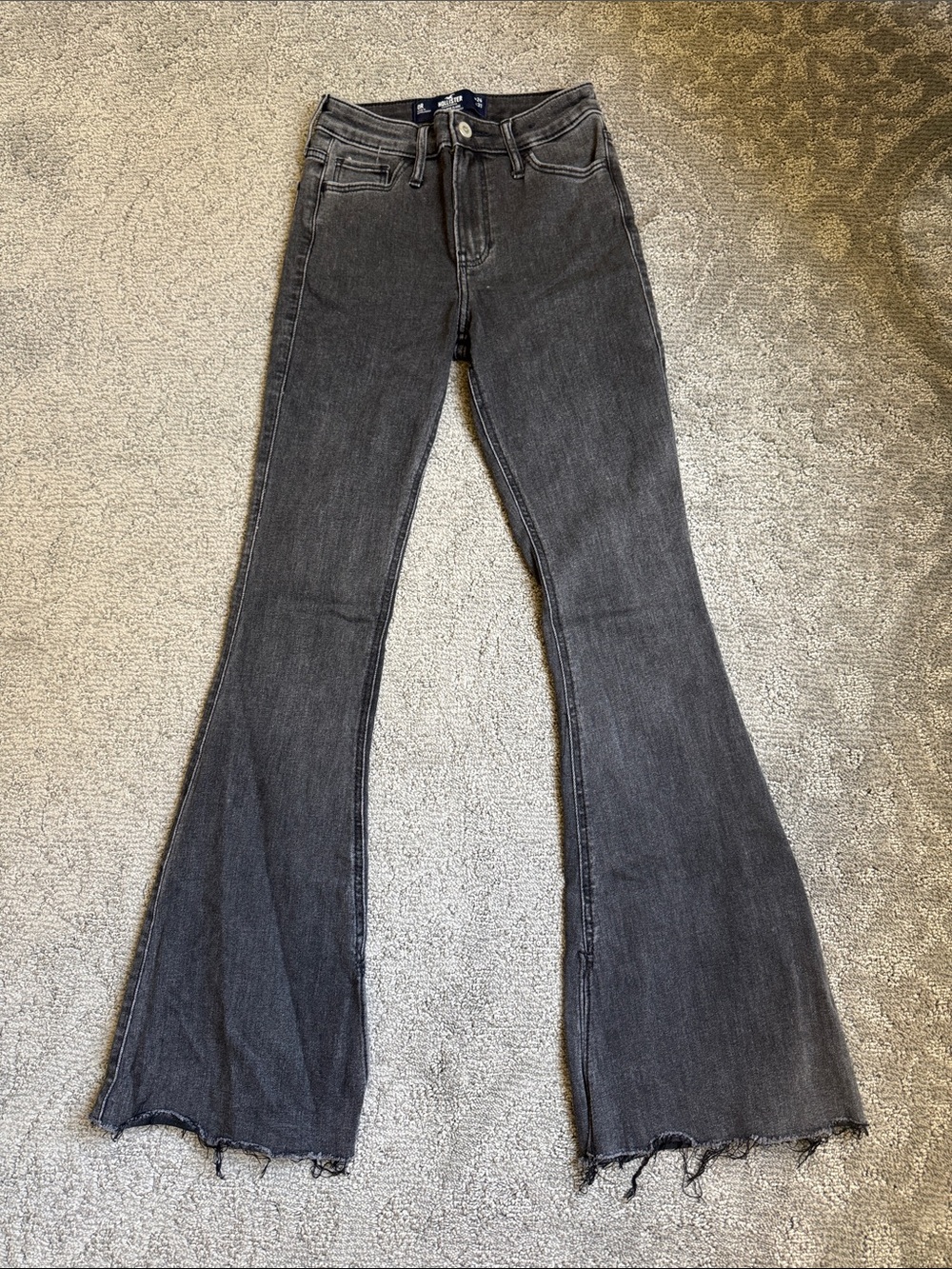 Hollister Black Washed Flare Jeans with Raw Hem